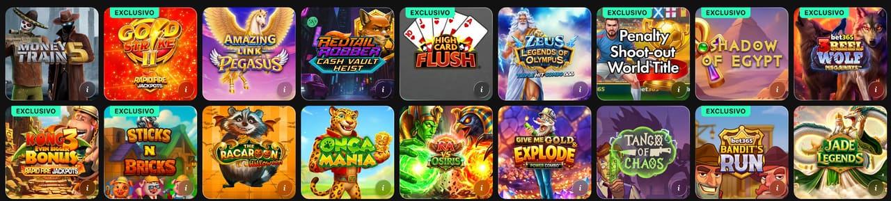 Grade de jogos de caça-níqueis no lobby da versão internacional da bet365
